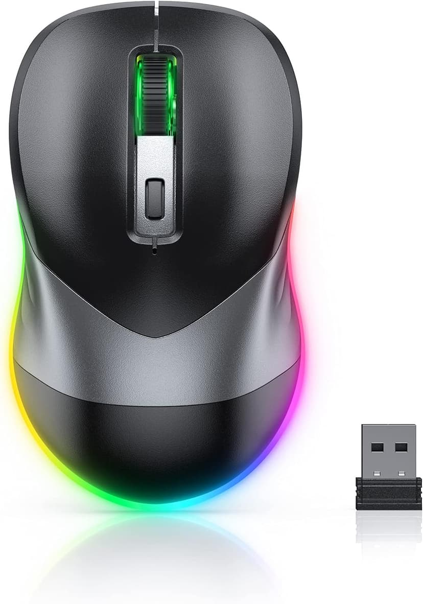 PEIOUS Wireless Mouse, Jiggler Mouse for Laptop - LED Mouse Rechargeable Computer Mice Mouse Mover Undetectable Random Movement with On/Off Button Keeps Computer Awake - Black&Grey