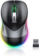 PEIOUS Wireless Mouse, Jiggler Mouse for Laptop - LED Mouse Rechargeable Computer Mice Mouse Mover Undetectable Random Movement with On/Off Button Keeps Computer Awake - Black&Grey