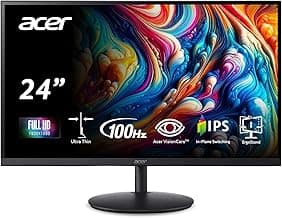 Acer SH242Y Ebmihx 23.8" FHD 1920x1080 Home Office Ultra-Thin IPS Computer Monitor AMD FreeSync 100Hz Zero Frame Height/Swivel/Tilt Adjustable Stand Built-in Speakers HDMI 1.4 & VGA Port