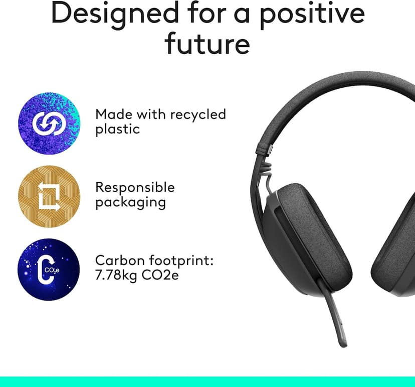 Logitech Zone Vibe 100 Lightweight Wireless Over Ear Headphones with Noise Canceling Microphone, Advanced Multipoint Bluetooth Headset, Works with Teams, Google Meet, Zoom, Mac/PC - Graphite