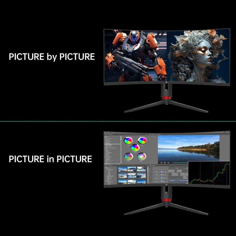 34'' Curved Ultrawide Gaming Monitor, 21:9, 3440x1440p 165Hz 1ms, 1500R Curved Monitor, Freesync G-sync, Picture by Picture,PIP, Height/Tilt/Swivel/Pivot