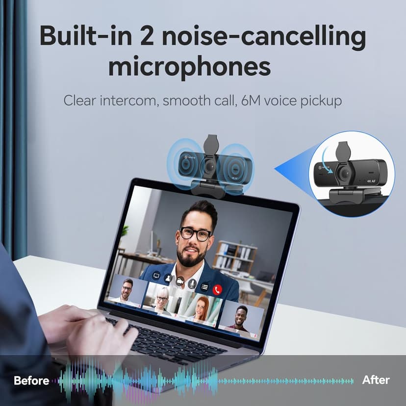 4K Webcam for PC, 4K UHD USB Webcam with Microphone, New Upgraded Auto Focus, Low Distortion, Privacy Cover, PC Camera for Zoom, Skype, Teams, Laptop, Conferencing, Calling, NewEye 60s