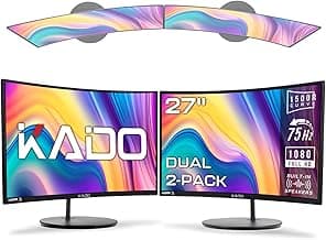 Kado Dual Monitor Setup - 2-Pack 27" Curved 1920x1080 Computer Monitor 1500R 75Hz VESA Mount HDMI Office Gaming Hybrid Built-in Speakers (C27X Dual Series)