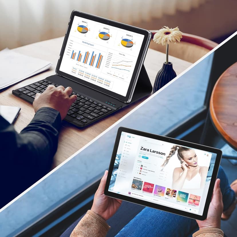 2025 Tablet 10.1 Inch 2 in 1 Android Tablet with keyboard Octa-Core 8(4+4 Virtual)+128GB Storage 1TB Expandable, 13+8MP Camera, Latest Tablets PC with Case Mouse Stylus Support 5G WiFi, IPS FHD Screen