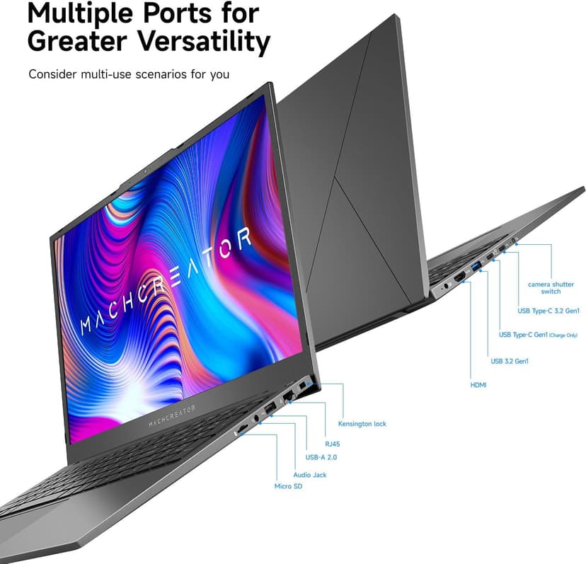 Machcreator Business Laptop, 17.3" FHD 120Hz, Intel Processor, 16GB DDR5 RAM, 1TB SSD, Backlit Keyboard, Large Touchpad, MicroSD Card Reader, Camera Shutter Switch, Wi-Fi, Win 11 Home, Grey