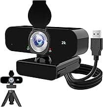 Webcam for PC, 2K Webcam with Noise-Canceling Mic, Tripod, Privacy Cover, 120°FOV, Auto Focus/Light Correction/Selfie Beauty, USB Web Camera for Streaming/Meeting/Video/Zoom/Broadcast/YouTube