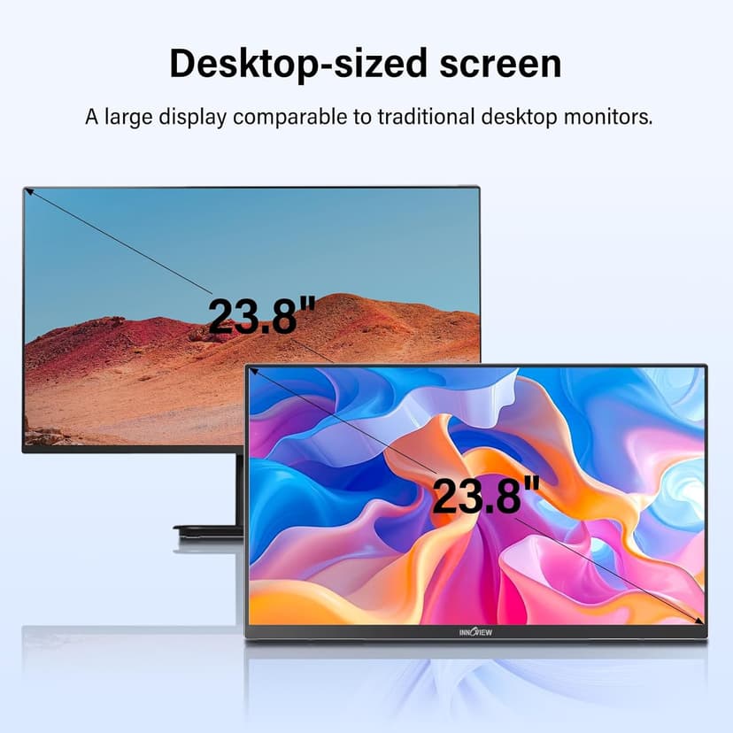 InnoView 23.8" Large Portable Monitor, FHD 144HZ 100% SRGB IPS USB-C HDMI Work Home Gaming Second Monitor 1080P W/180°Adjustable Stand for Laptop, MacBook, Phones