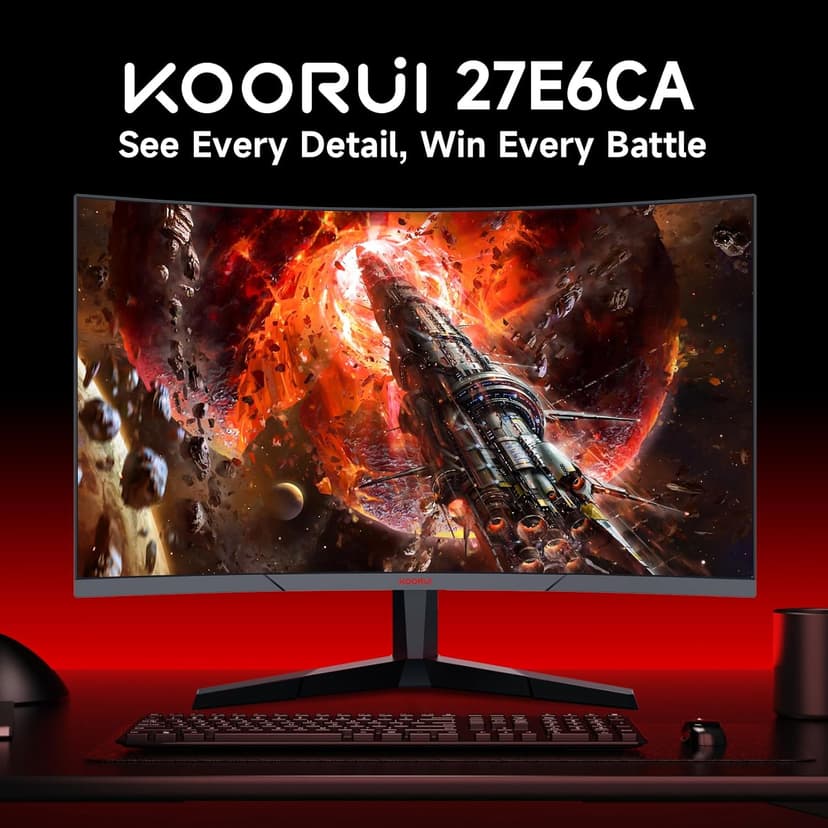 KOORUI 27 inch Curved Gaming Monitor 180Hz FHD 1080P Computer Monitor,VA 1500R Display,Eye Care,Adaptive Sync,DisplayPort1.2& HDMI2.0,VESA Compatible,Tilt Adjustable,Black