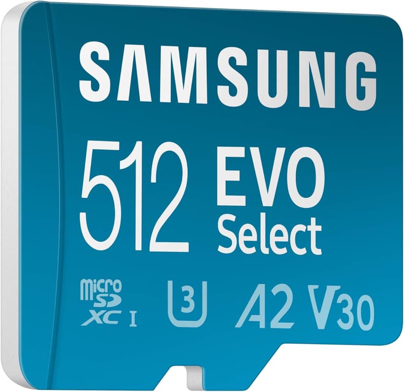 Samsung EVO Select microSDMemory Card + Adapter, 512GB microSDXC, Up-to 160 MB/s, 4K UHD, UHS-I, C10, U3, V30, A2, for Mobile Phone, Smartphones, Nintendo-Switch, and Tablets (MB-ME512SA/AM)
