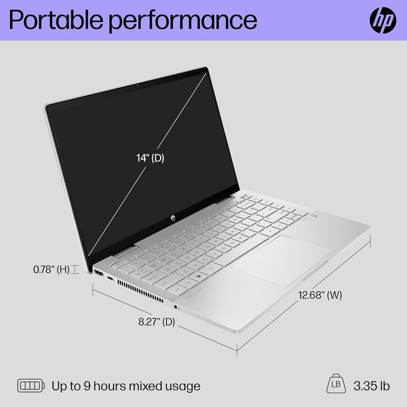 HP Pavilion x360 14 inch Laptop, FHD Touchscreen, 13th Generation Intel Core i3-1315U, 8 GB RAM, 256 GB SSD, Intel UHD Graphics, Windows 11 Home, 14-ek1099nr (2024)