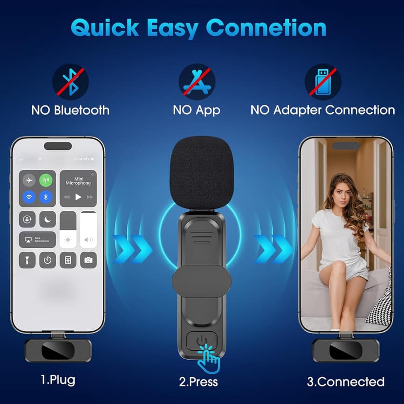 USB C Wireless Lavalier Microphone for Type-C,Android Phone,PC,Mini Microphone with Noise Reduction,Lapel Microphone for Video,Interviews,Live Streaming,TikTok,YouTube,2Pack (For iPhone 15 and Above)