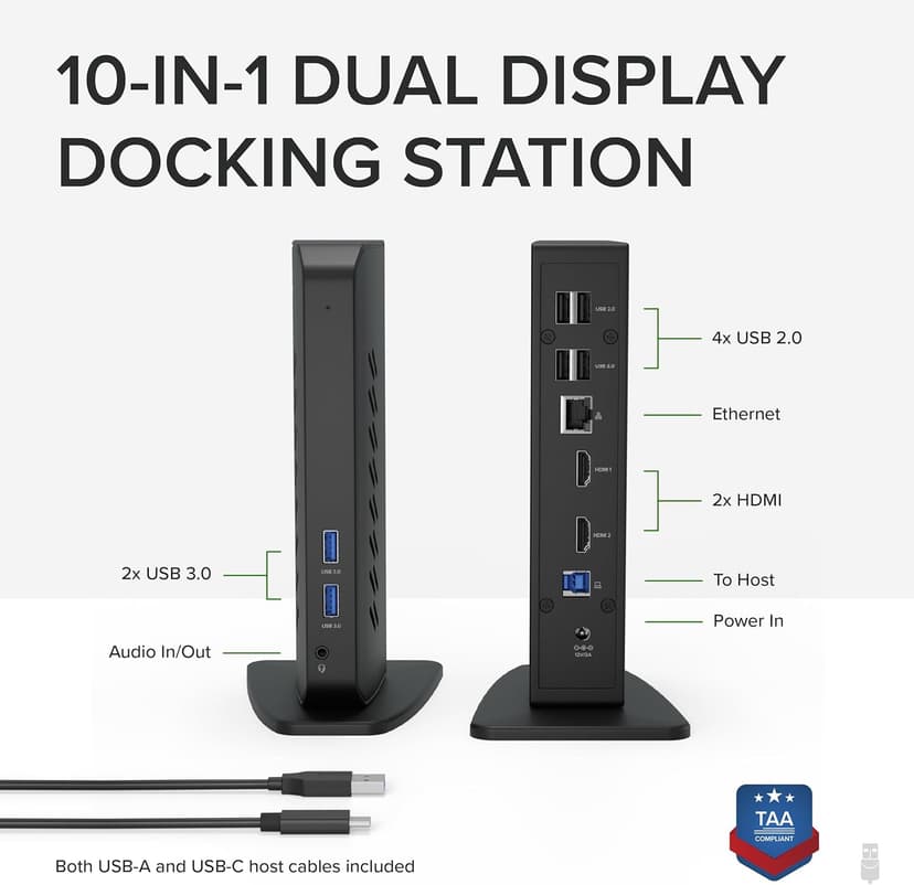 Plugable USB 3.0 and USB-C Universal Laptop Docking Station with 2 HDMI Ports for Windows, Mac (Driver Required), and ChromeOS. Gigabit Ethernet, Audio