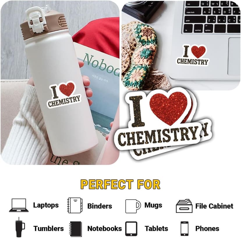 3 Pcs I Love Chemistry Sticker – Cute Science Lab Quote Vinyl Decal Waterproof for Laptop, Water Bottle, Notebook – Gift for Chemistry Teachers, Students, Science Lovers – 3 Inch