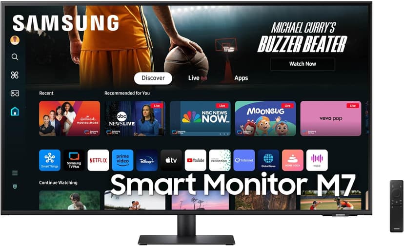 Samsung 43-Inch M7 (M70D) Series 4K UHD Smart Monitor, Speakers, HDR10, USB-C, Multiple Ports, Gaming Hub, SolarCell Remote, Vision Accessibility Tools, LS43DM702UNXGO, Black