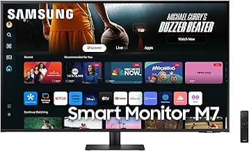 Samsung 43-Inch M7 (M70D) Series 4K UHD Smart Monitor, Speakers, HDR10, USB-C, Multiple Ports, Gaming Hub, SolarCell Remote, Vision Accessibility Tools, LS43DM702UNXGO, Black