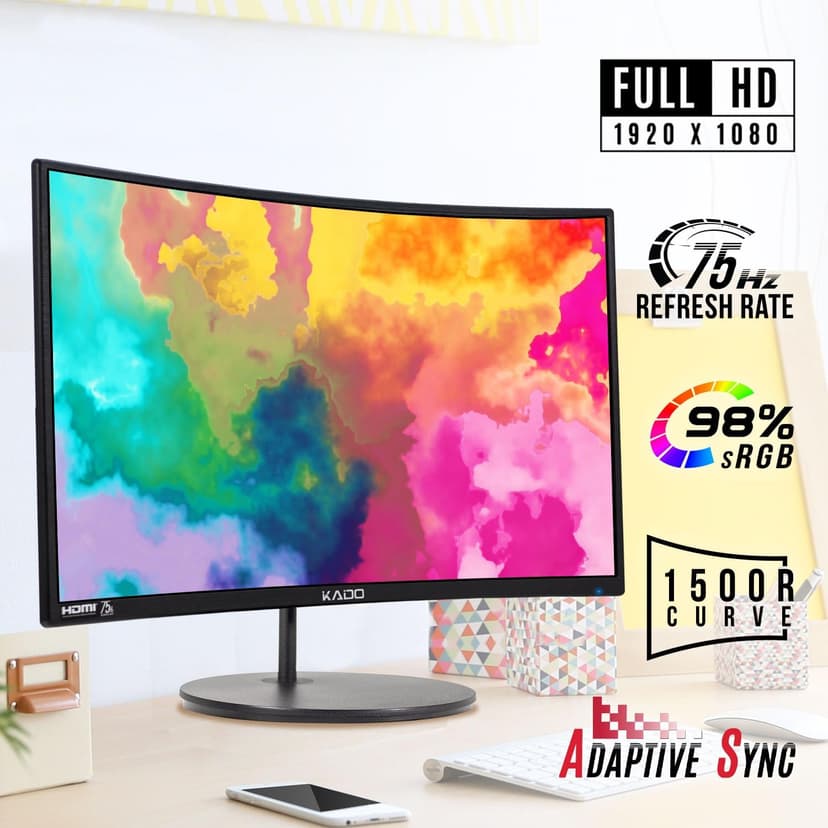 Kado Dual Monitor Setup - 2-Pack 27" Curved 1500R 1920x1080 Computer Monitor 75Hz VESA Mount HDMI Office Gaming Built-in Speakers (C27 Dual Series)