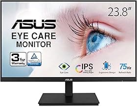 ASUS 23.8”1080P Monitor(VA24DQSB)-Full HD,IPS,75Hz,Speakers Adaptive-Sync Low Blue Light Flicker Free VESA Mountable Frameless, HDMI DisplayPort, VGA, USB hub Height Adjustable, BLACK,12.8"x21.3"x2.1"