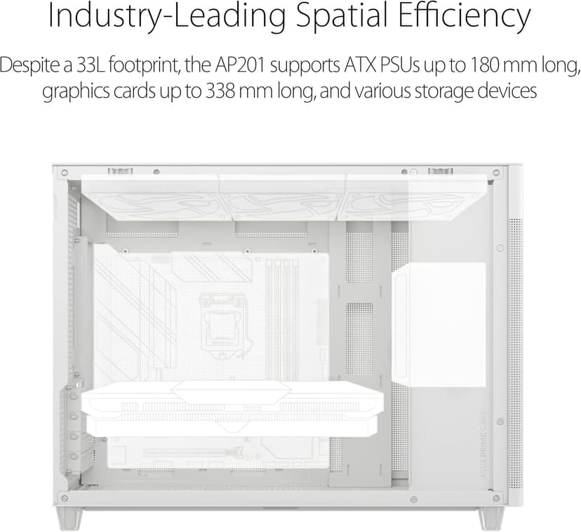 ASUS Prime AP201 33-Liter MicroATX White case with Tool-Free Side Panels and a Quasi-Filter mesh, with Support for 360 mm Coolers, Graphics Cards up to 338 mm Long, and Standard ATX PSUs