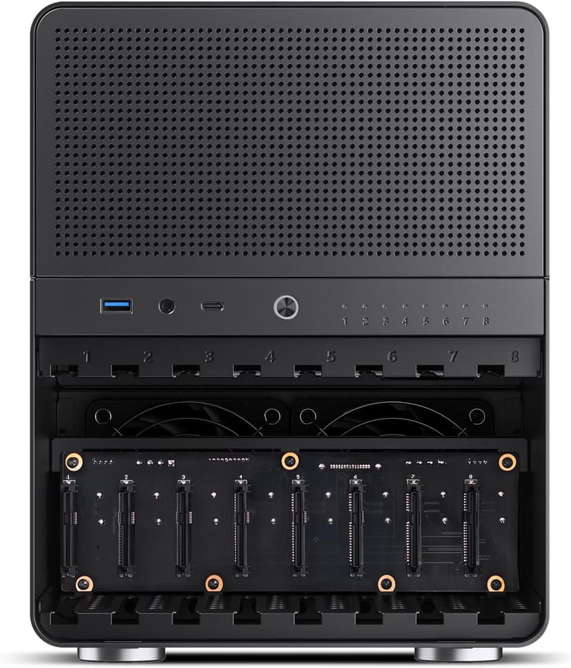 JONSBO N3 Mini-ITX NAS PC Chassis, ITX Computer Case, 8HHD+1-SSDD isk Bays NAS Mini Aluminum with Steel Plate Case, Built-in 2x10cm Fan, Power Support: SFX105mm, Support 130mm CPU Cooler