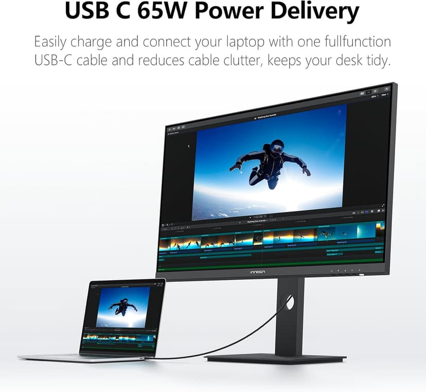 INNOCN 27 Inch 4K Monitor Computer UHD 3840 x 2160 LCD IPS Display, HDR400, USB C 65W, DP, HDMI, PC Monitor for Mac Laptop, 1.07B+ Colors, Built-in Speakers, Pivot/Height Adjustable Stand, Black