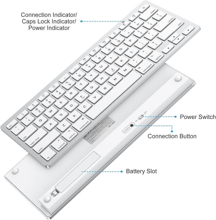 OMOTON Bluetooth Keyboard Compatible with Mac, Compact Wireless Keyboard Compatible with MacBook Pro/Air, iMac, Mac mini/Pro Laptop and PC (Silver)