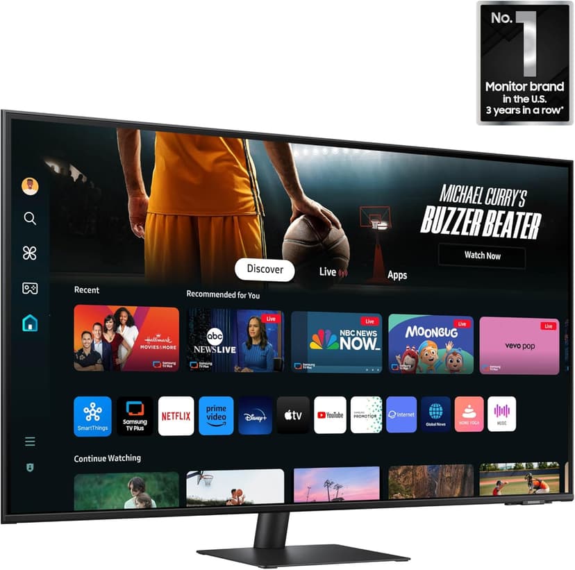 Samsung 43-Inch M7 (M70D) Series 4K UHD Smart Monitor, Speakers, HDR10, USB-C, Multiple Ports, Gaming Hub, SolarCell Remote, Vision Accessibility Tools, LS43DM702UNXGO, Black