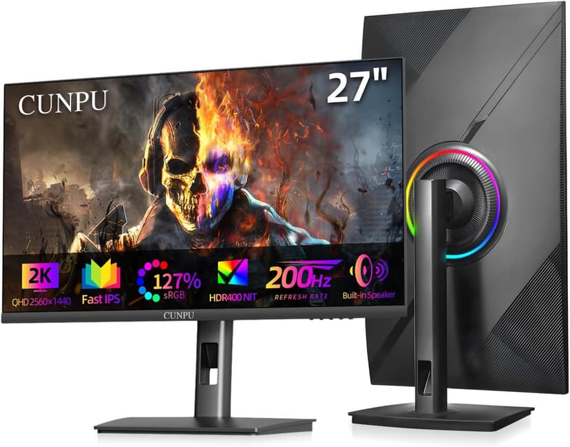 27 Inch QHD 2560 x 1440 Gaming Monitor, 180Hz (Up to 200Hz),1ms GTG, Fast IPS, DCI-P3 93%, High Brightness 450cd/㎡, G-Sync, Height Adjustable Vertical Stand, Speakers, DP/HDMI, 144Hz 2K Monitor