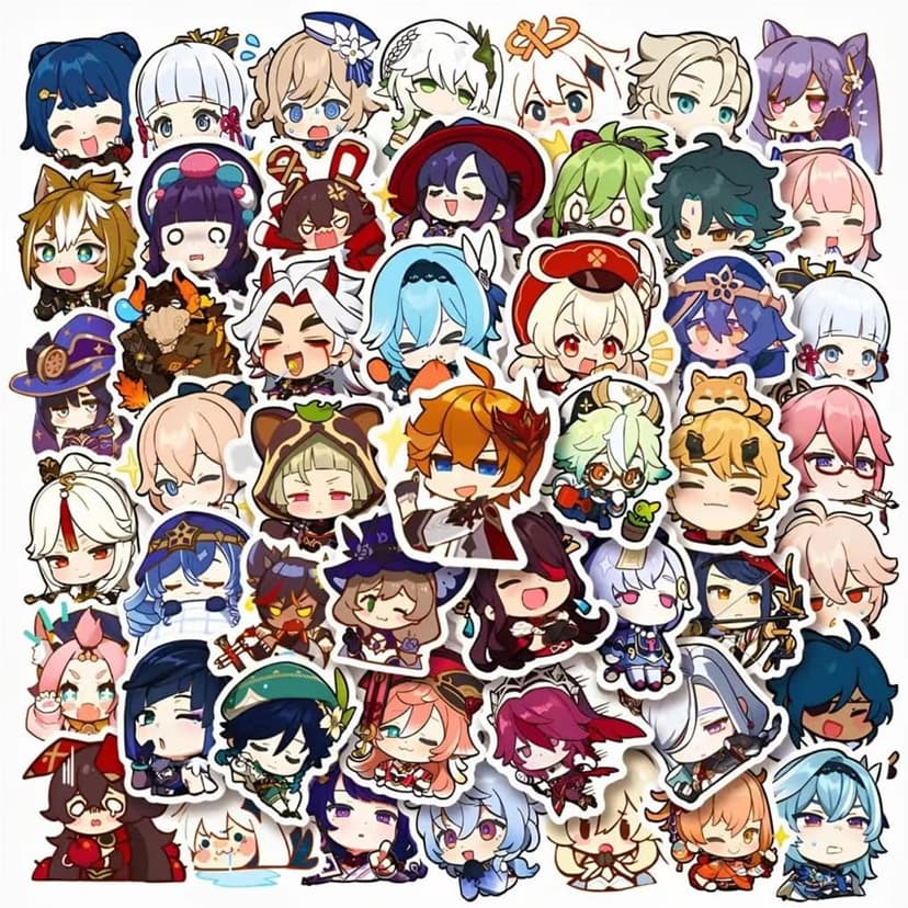 Genshin Impact Stickers Set 50pcs/60pcs/64pcs Cute Stickers for Water Bottles Genshin Impact Merch, Free Keychain (Set 3 (50 pcs))