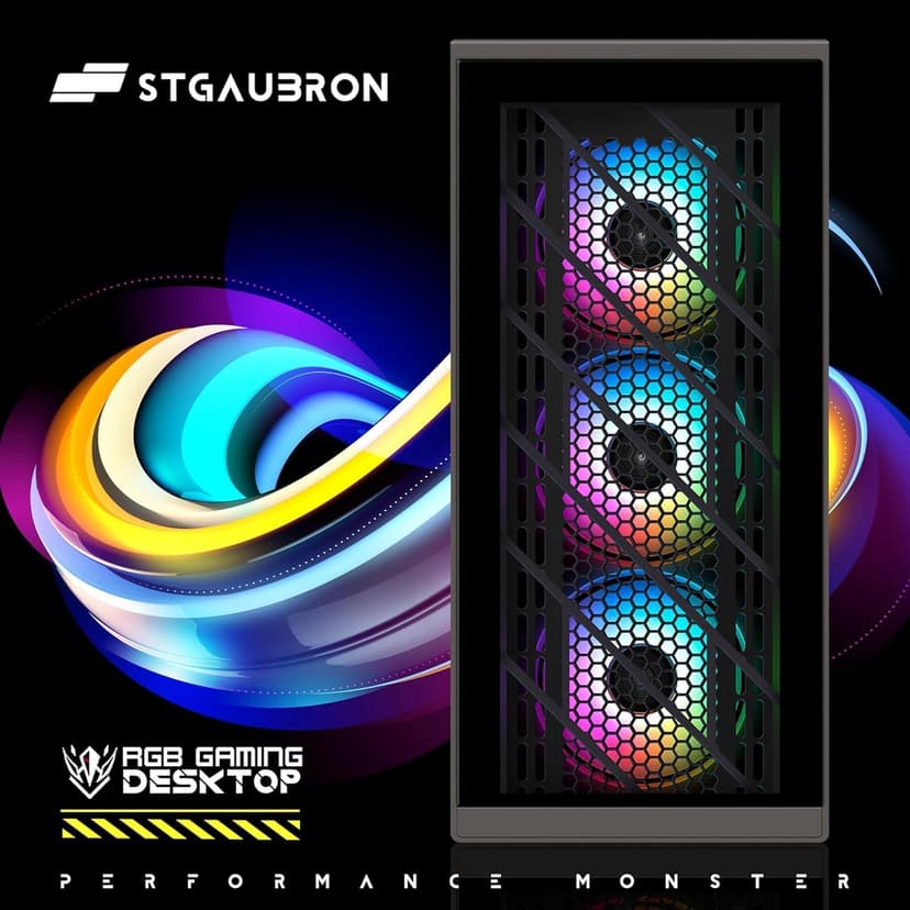 STGAubron Gaming PC Computer Desktop, Intel i7 Xeon E5 2.8GHz, Radeon RX 550 4G, 16GB DDR4, 512GB SSD, WiFi, BT 5.0, RGB Fan x4, Windows 10 Home