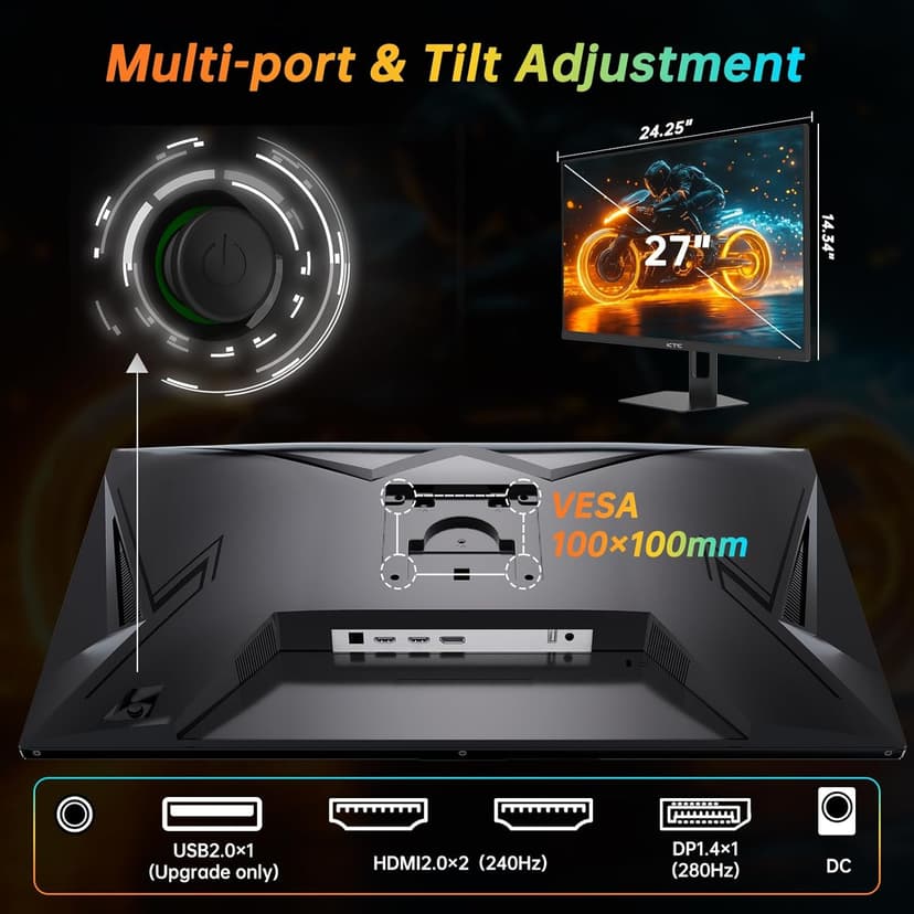 27 Inch 280Hz Gaming Monitor, FHD 1080P 240Hz PC Computer Monitor, Fast VA Panel, 1ms GTG, FreeSync G-Sync Compatible, HDR Support, 126% sRGB, HDMI and Displayport Inputs, H27E22P