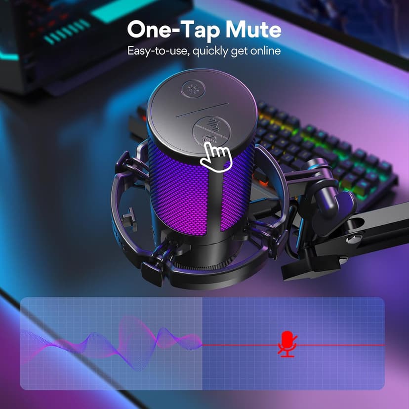 MAONO Gaming USB Microphone, Noise Cancellation Condenser Mic with Mute, Gain, Monitoring, Boom Arm, Pop Filter for Streaming, Podcast, Twitch, YouTube, Discord, PC, Computer, PS5, Mac, DGM20S