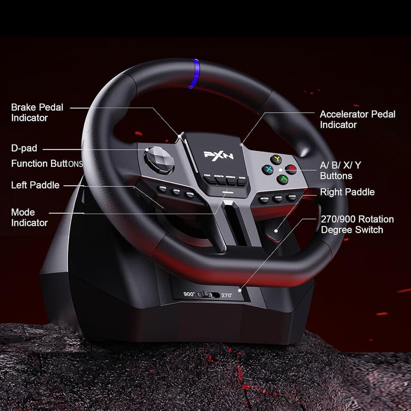 PXN PC Steering Wheel, Gaming Racing Wheel V9 GEN2 Universal USB Car Simulation 270/900° Race Driving Wheel With Pedals and Shifter for PC, Switch, Xbox One, Xbox Series X/S, PS4, PS3