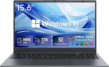 Laptop Computer with MS Office 2024, 1TB SSD, 12GB RAM Laptops, Quad Core N95 Processor, 15.6" FHD IPS Display, Win11 Laptop Support Fingerprint, WiFi 5, BT 5.0, USB-C, HDMI, Black