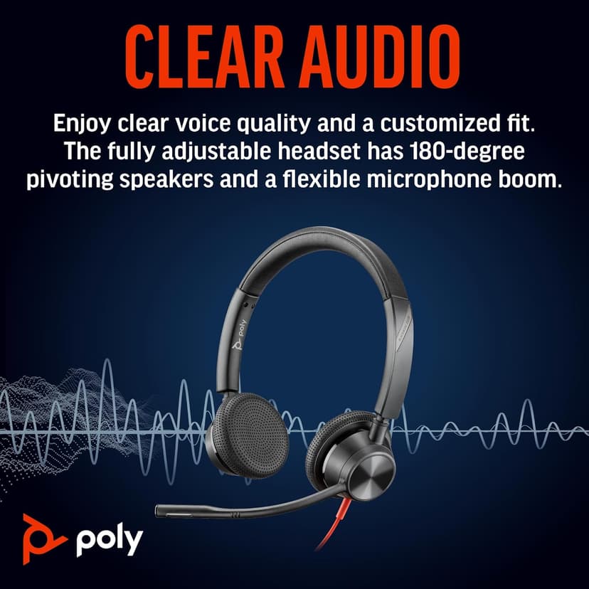 Poly Blackwire 3325 Wired Headset (Plantronics) – Flexible Microphone Boom – Hi-fi Stereo - PC/Mac/Mobile - Certified for Microsoft Teams - Amazon Exclusive