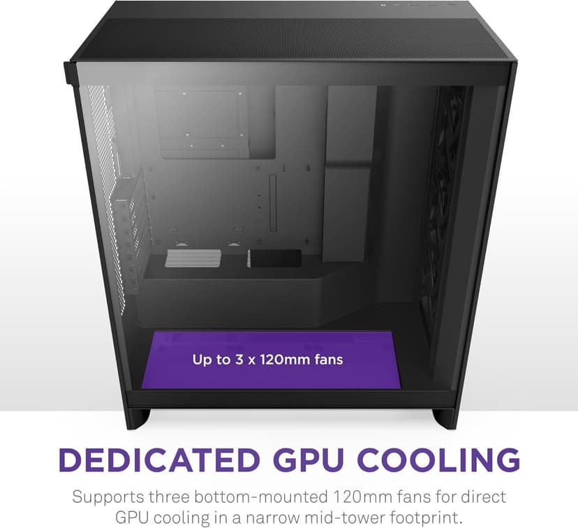 NZXT H7 Flow 2024 - Mid-Tower ATX Airflow Case - Includes Pre-Installed 3 x 120mm Fans - Supports Bottom Fans for Dedicated GPU Cooling - Cable Management - Black