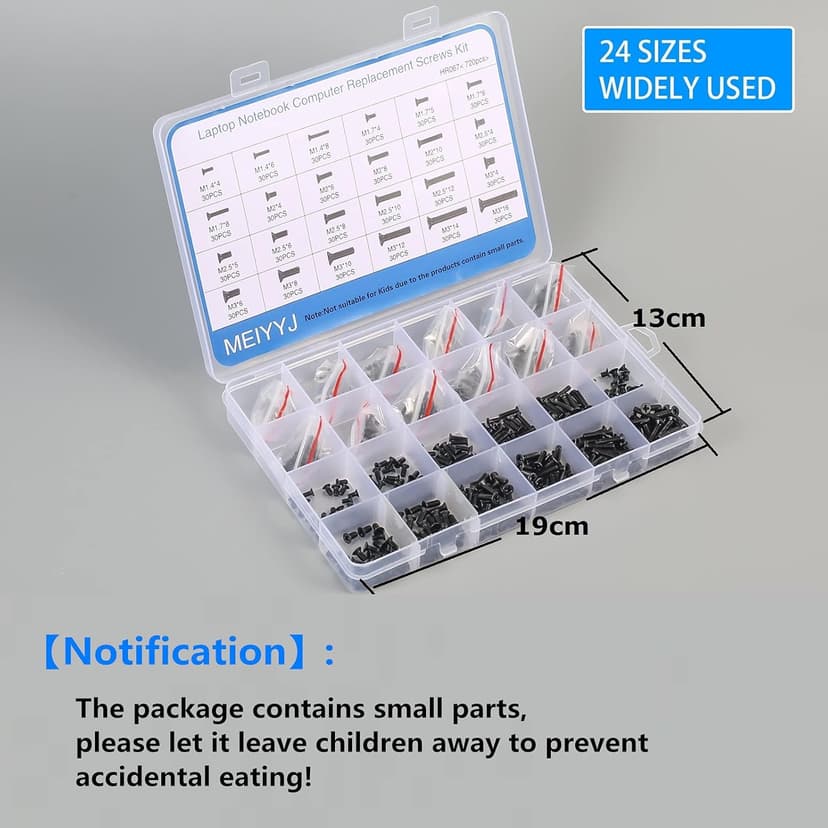 720pcs Laptop Notebook Screws Set,Replacement Computer Screws Kit,M1.4,M1.7,M2,M2.5,M3 countersunk Flat Head Phillips Mini Screw Set for Electronic Repair.