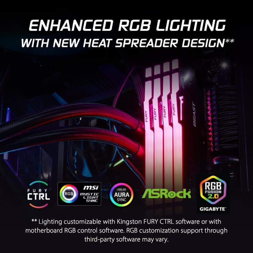 Kingston Fury Beast RGB 64GB (2x32GB) 6000MT/s DDR5 CL30 Desktop Memory | AMD Expo | Plug N Play | Kit of 2 | KF560C30BBEAK2-64