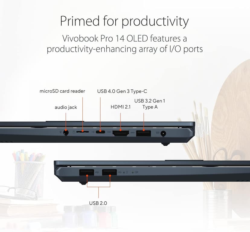 ASUS VivoBook Pro 14 OLED Laptop, 14” 2.8K OLED Display, AMD Ryzen 7 6800H Mobile CPU, NVIDIA® GeForce® RTX™ 3050 GPU,16GB RAM, 1TB SSD, Windows 11 Home, Quiet Blue, M6400RC-EB74