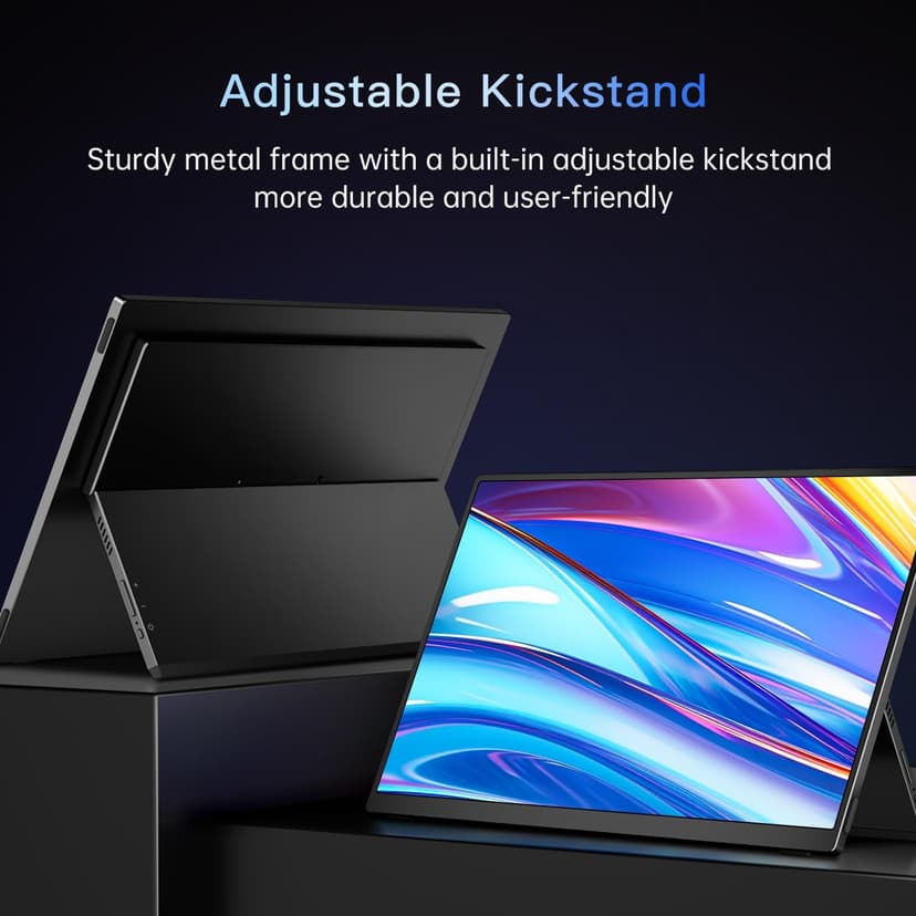 Portable Monitor 15.6" FHD 1080p, Travel Monitor with Built-in Battery & Kickstand & Speakers, HDMI USB C External Portable Monitor for Laptops, PC, Mac, Xbox, Switch, and PS5/4