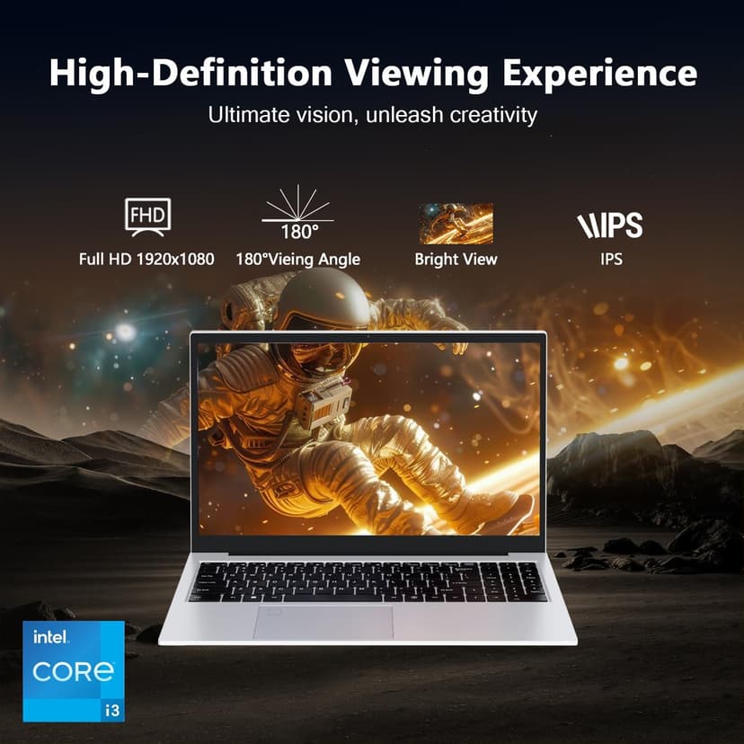 Gaming Laptops,Gaming Computer,Core i3 2 Cores 4 Threads (Upto 3.2GHz) Processor,15.6"FHD Display 1920X1080IPS,12GB DDR4 512GB SSD,180° Vieing Angle,Aluminum Body,WiFi/BT,Backlit Keyboard,SilverGray.