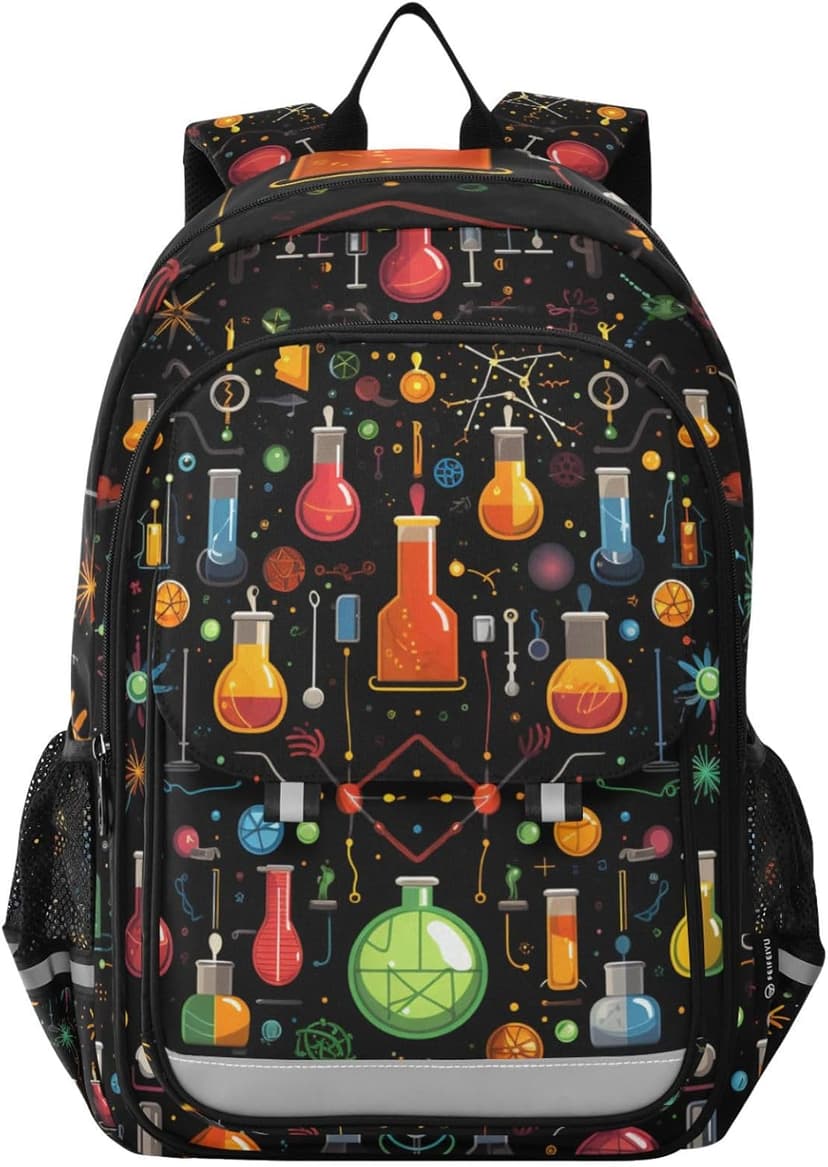 Cartoon Chemistry Backpack Kids School Bag Lightweight Laptop Backpack Elementary Capacity Student Bookbags for Travel Daypack with Reflective Stripes