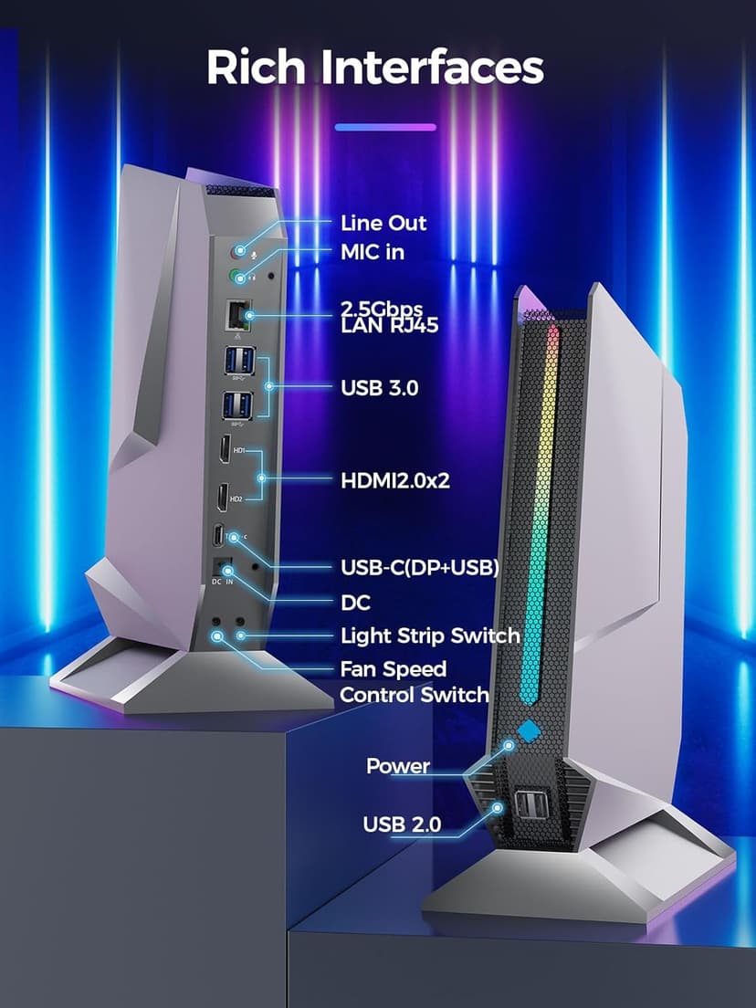 T1-Pro Mini Gaming PC Core i9-13900HK/RTX4060 8G GDDR6, Gaming Computer 32GB RAM DDR5, 1TB PCIe4.0 SSD, Adjustable RGB Light, WiFi6E/BT5.3/2.5G LAN 4K@60Hz Win11 Pro High-Performance Desktop PC