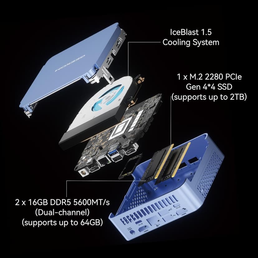 GEEKOM AX8 Pro Ai Mini PC,AMD Ryzen R7-8845HS (8C/16T,up to 5.1GHz) Mini Computers, 32GB DDR5 5600Mhz RAM&1TB PCIe Gen 4 SSD, Mini Desktop Windows 11 Pro, AMD Radeon 780M /WiFi 6E/BT5.2/2.5G LAN