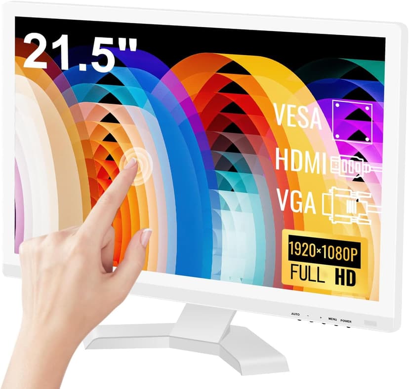 21.5 Inch Touchscreen Monitor FHD 1920x1080P, White, 75Hz, Built-in Speakers, HDMI VGA USB Port, 10-Point Computer Touch Screen PC Display, VESA Wall Mountable