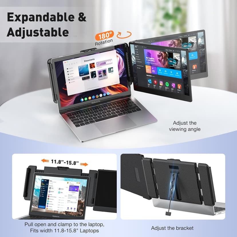 Laptop Screen Extender 14-inch, 1080P FHD Portable Monitor, Type-C/HDMI/USB-A Plug & Play, Laptop Monitor Extender fits Laptops with Screen up to 15.35" Wide, Compatible with Windows, Mac, Chrome