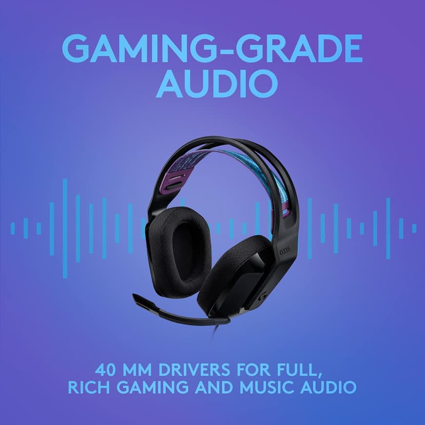 Logitech G335 Wired Gaming Headset, with Flip to Mute Microphone, 3.5mm Audio Jack, Memory Foam Earpads, Lightweight, Compatible with PC, PlayStation, Xbox, Nintendo Switch - Black