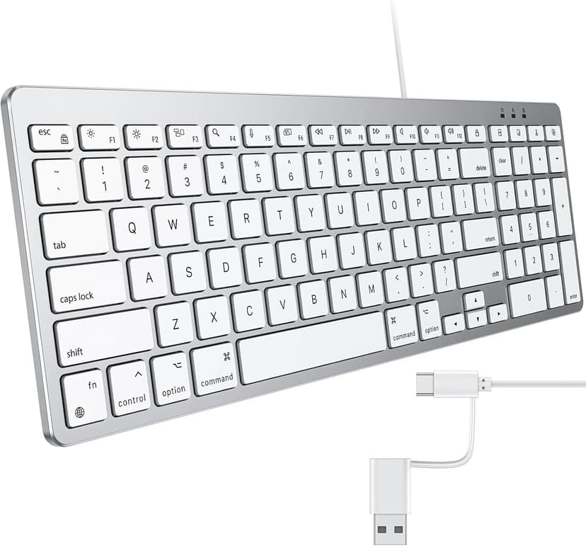 OMOTON Wired Keyboard Compatible with Mac, with Dual Interface (USB and Type-C), Numeric Keypad Compatible with MacBook Pro/Air, iMac, Mac mini/Pro Laptop, Silver