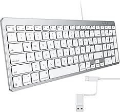 OMOTON Wired Keyboard Compatible with Mac, with Dual Interface (USB and Type-C), Numeric Keypad Compatible with MacBook Pro/Air, iMac, Mac mini/Pro Laptop, Silver