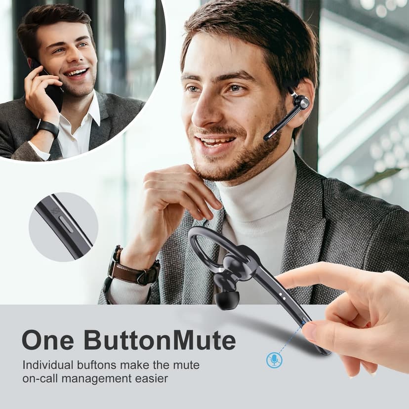 Bluetooth Headset, Wireless Bluetooth Earpiece With 400mAh Charging Case,150 Hours Talktime Hands Free Noise Canceling Headphones for iOS Android Cell Phone, Built-in Mic for Trucker, Office.