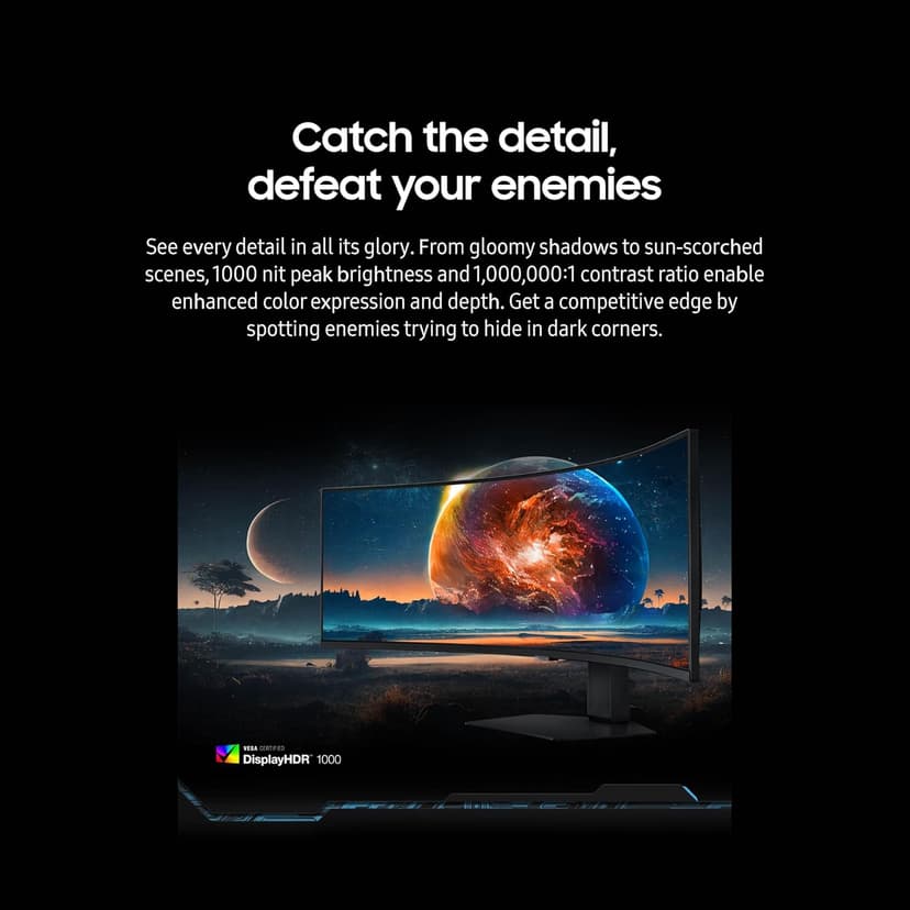 SAMSUNG 49” Odyssey G9 Series DQHD 1000R Curved Gaming Monitor, 1ms(GtG), VESA DisplayHDR 1000, 240Hz, AMD FreeSync Premium Pro, Height Adjustable Stand, Ultrawide Screen, LS49CG954ENXZA, 2024